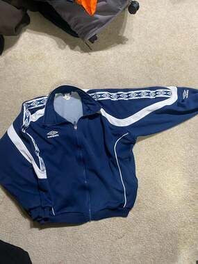 Vintage 90s Umbro Track Jacket Navy Blue Diamond Side Stripe Size Medium